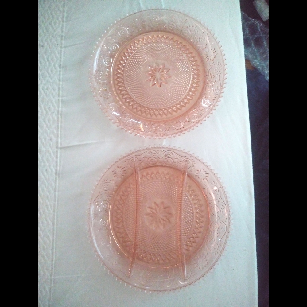 Set of 2 Pink Vintage Tiara Glass Serving Platters